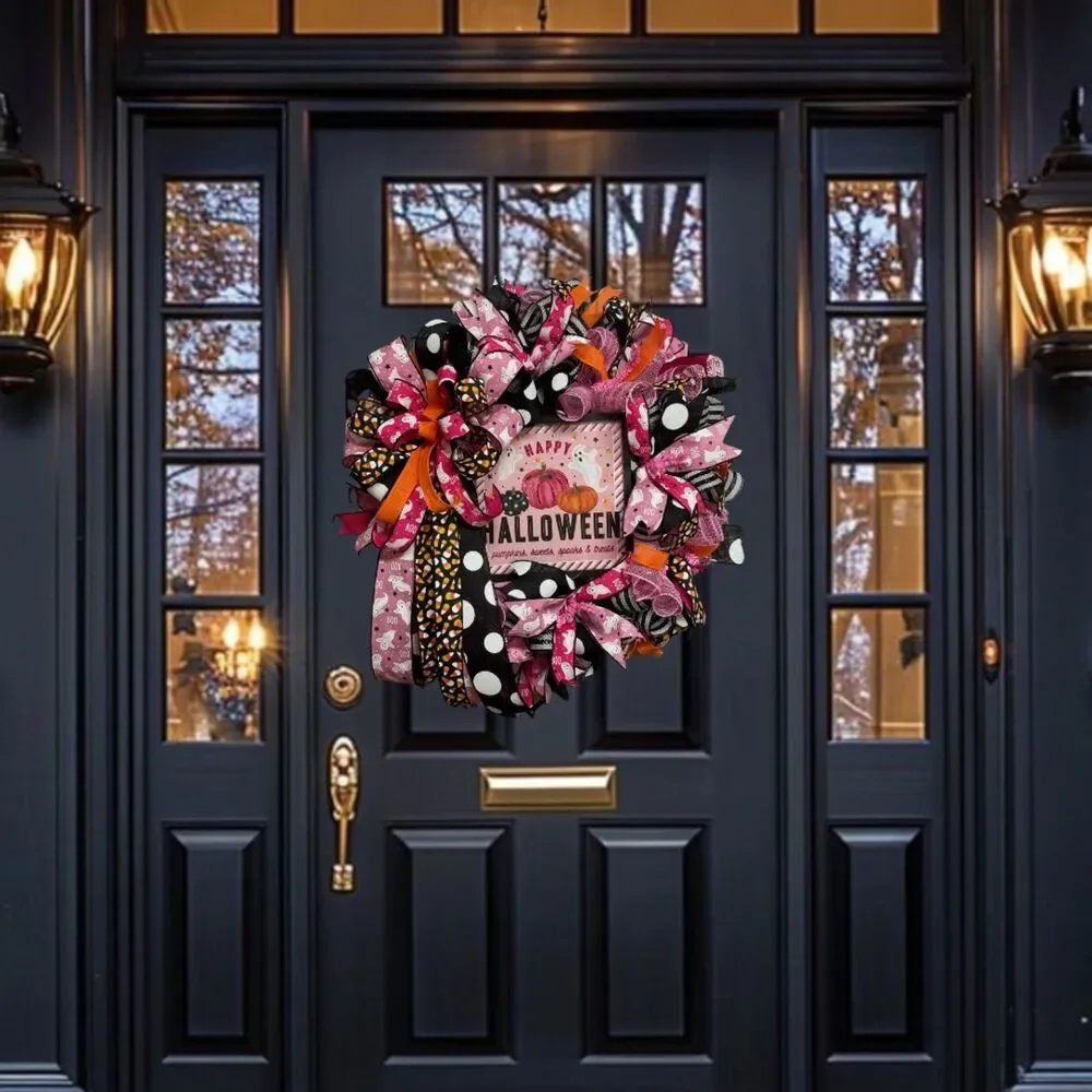Happy Halloween Pink Mesh Wreath
